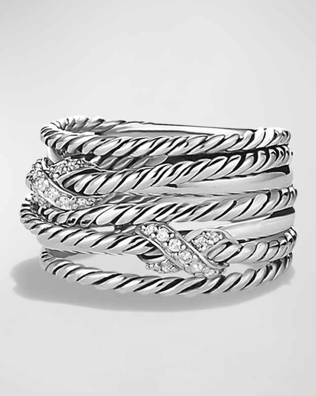 Double X Crossover Ring with Diamonds