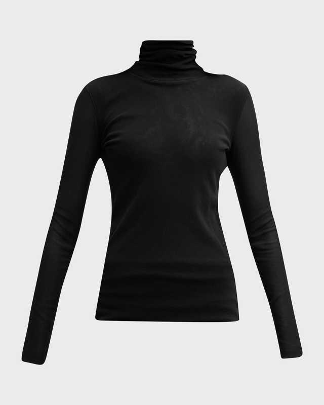 Long-Sleeve Turtleneck Tulle Blous