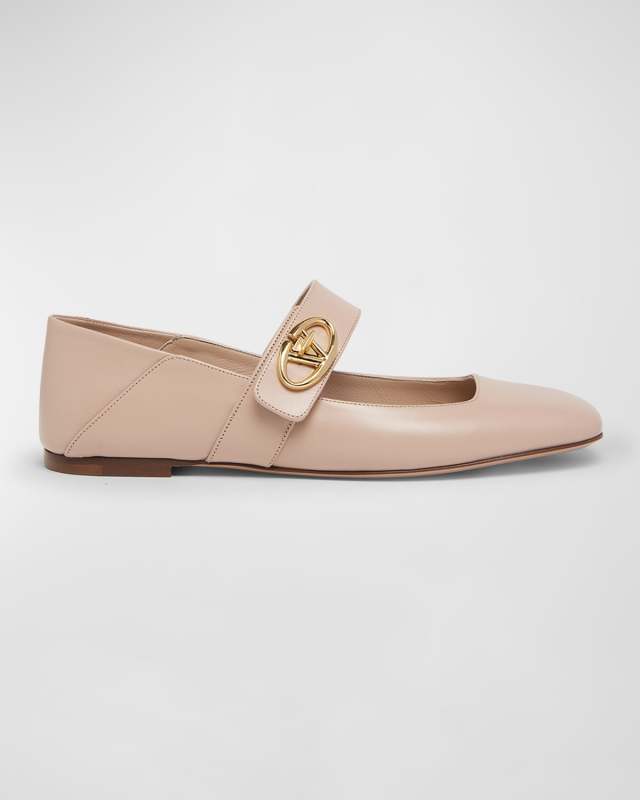 VLogo Leather Mary Jane Ballerina Flats