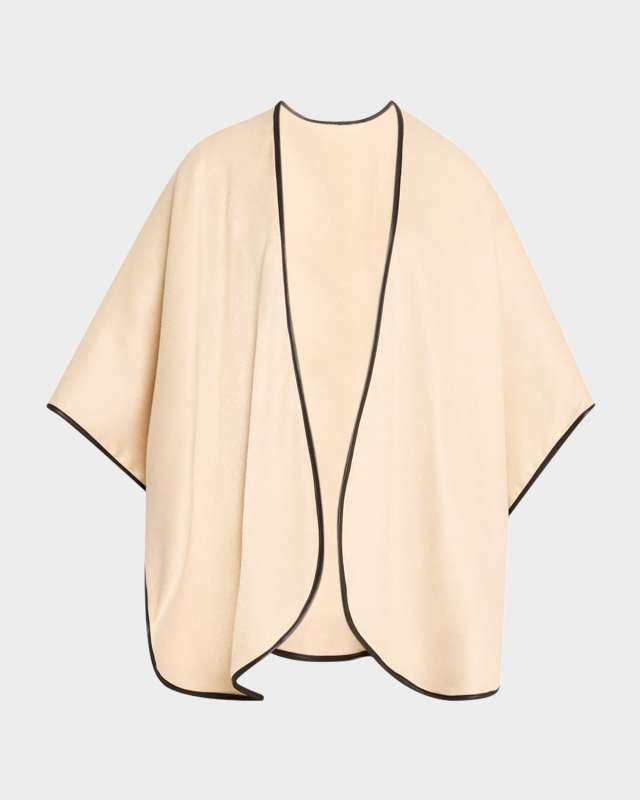 Reversible Cashmere Cape W/ Leather Trim