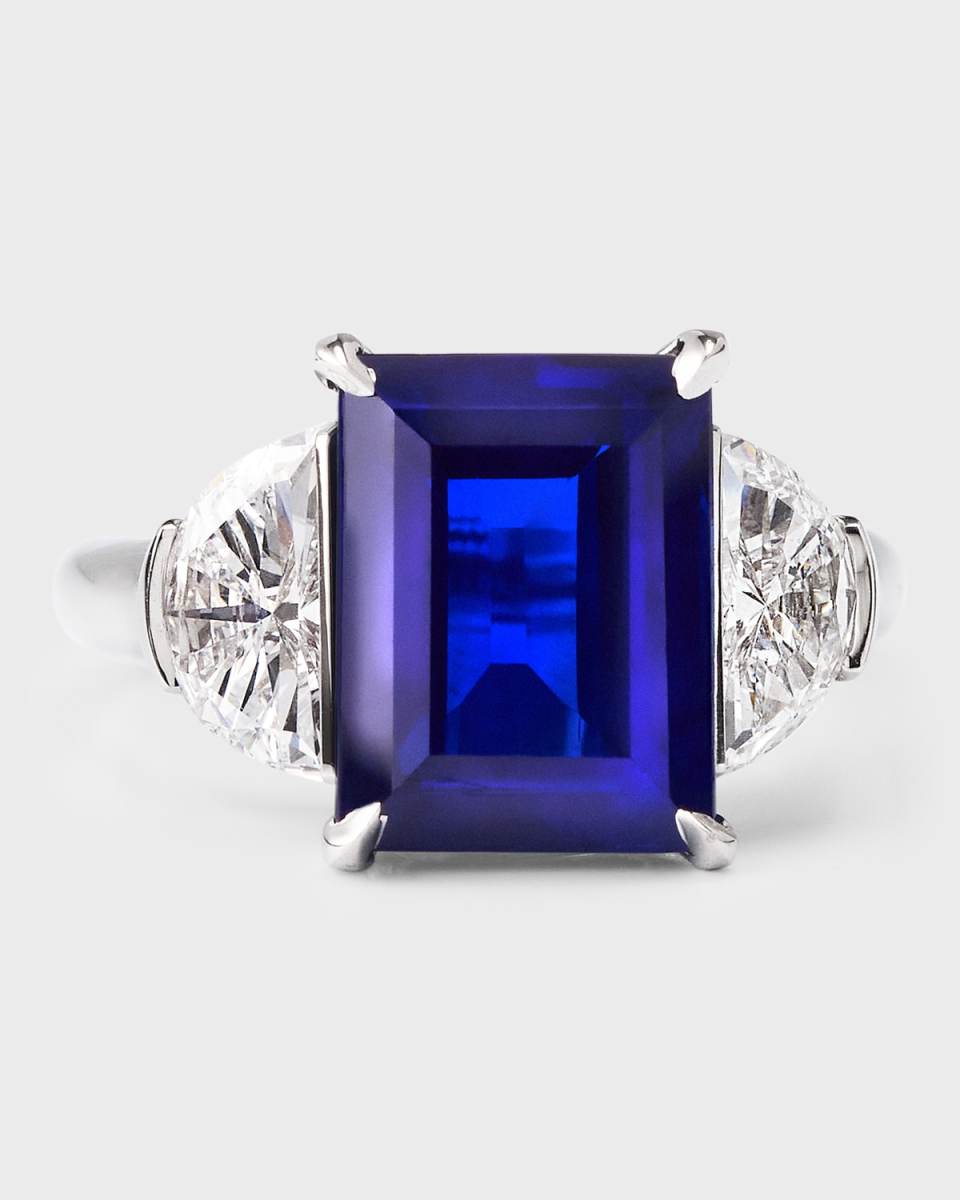 Estate Cerro Platinum AGL Sapphire and Diamond Ring, Size 5.5
