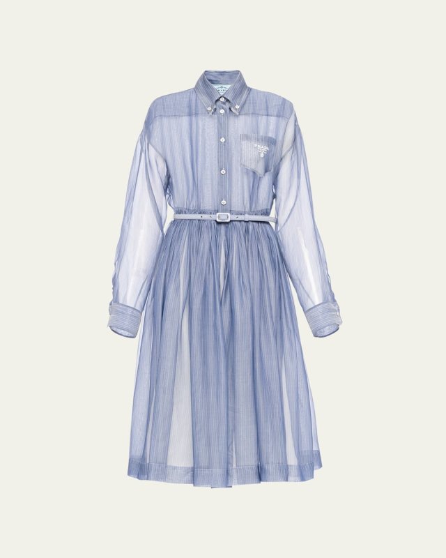Organza Stripe Belted Midi Dress
