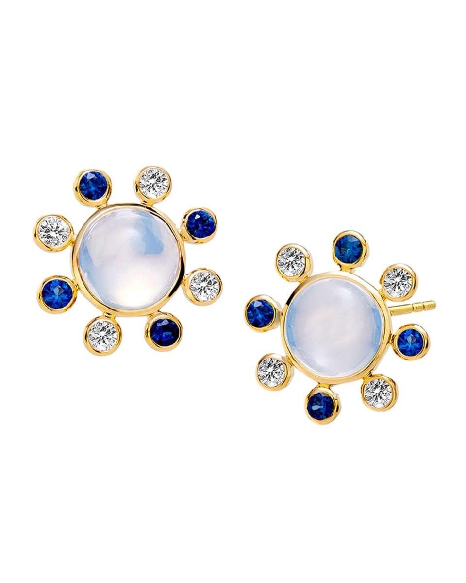 18K Quartz Earrings with Stones and Diamonds