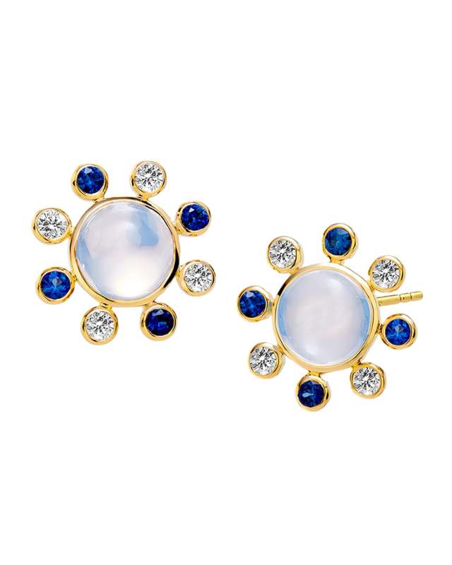 18K Quartz Earrings with Stones and Diamonds