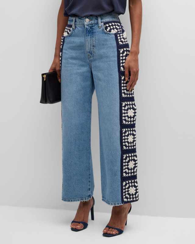 Le Jane Wide-Leg Crop Crochet Jeans