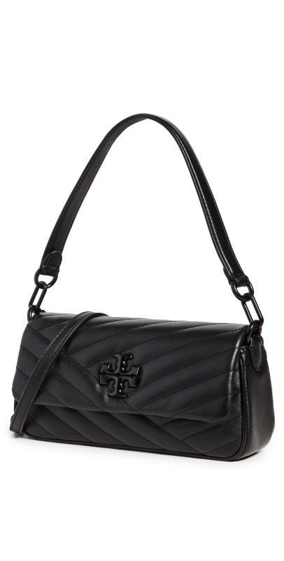 Tory Burch Kira Chevron Powder Coated Small Flap Shoulder Bag Black / Silver