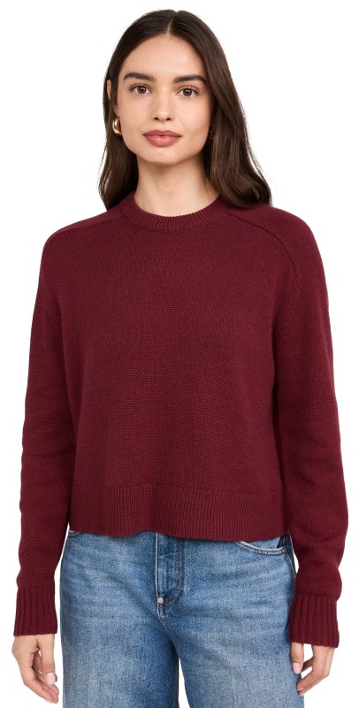 Theory Cropped Cashmere Pullover Sweater Cordovan