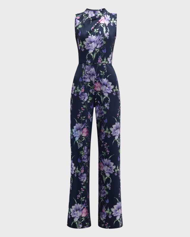 Corrine Floral-Print Mock-Neck Jumpsuit