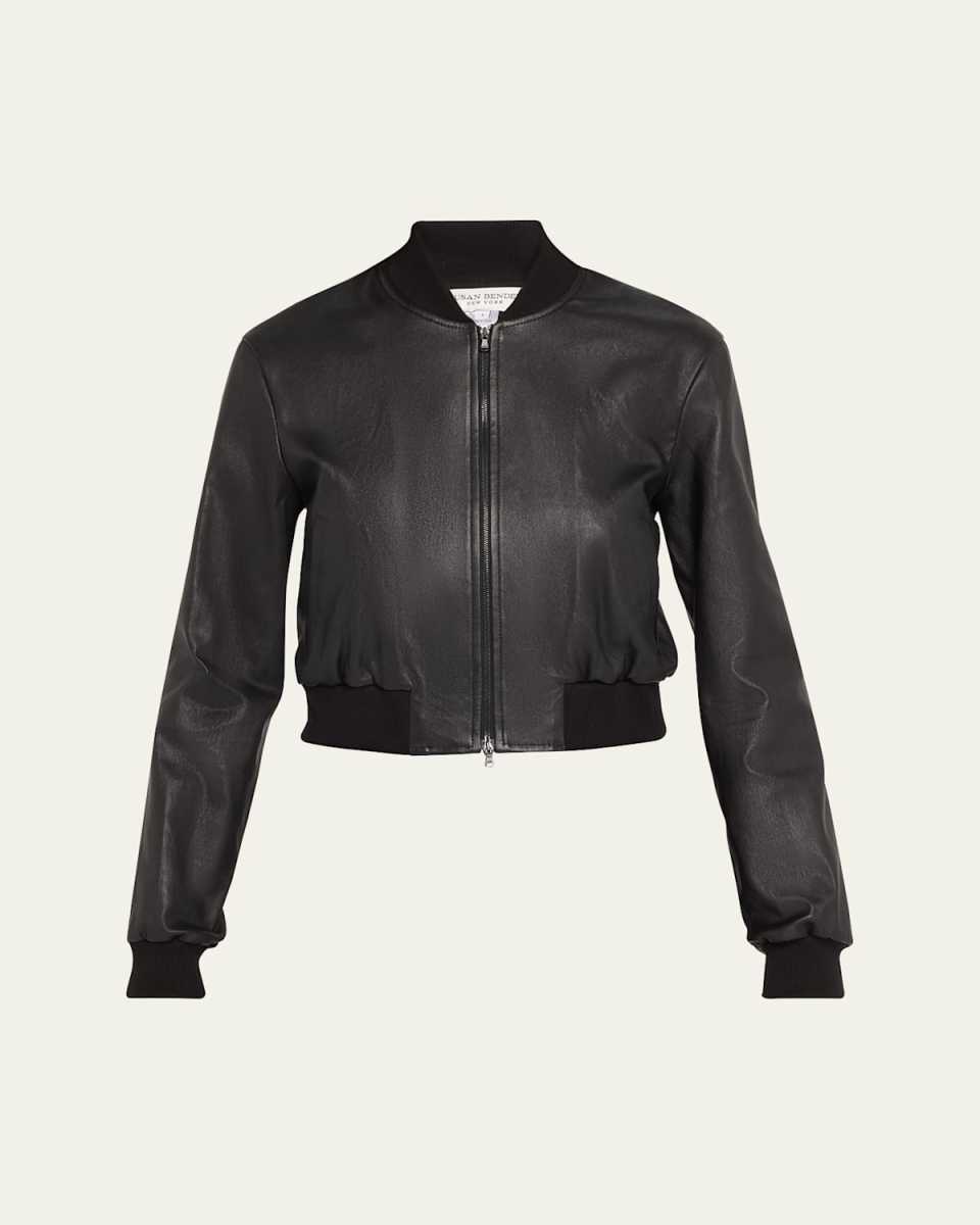 Stretch Lambskin Leather Bomber Jacket