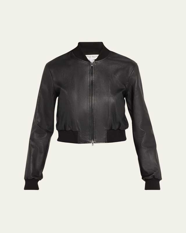 Stretch Lambskin Leather Bomber Jacket