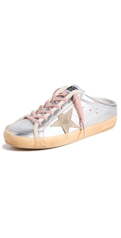 Golden Goose Super-Star Sabot Laminated Upper Suede Sneakers Silver/Taupe