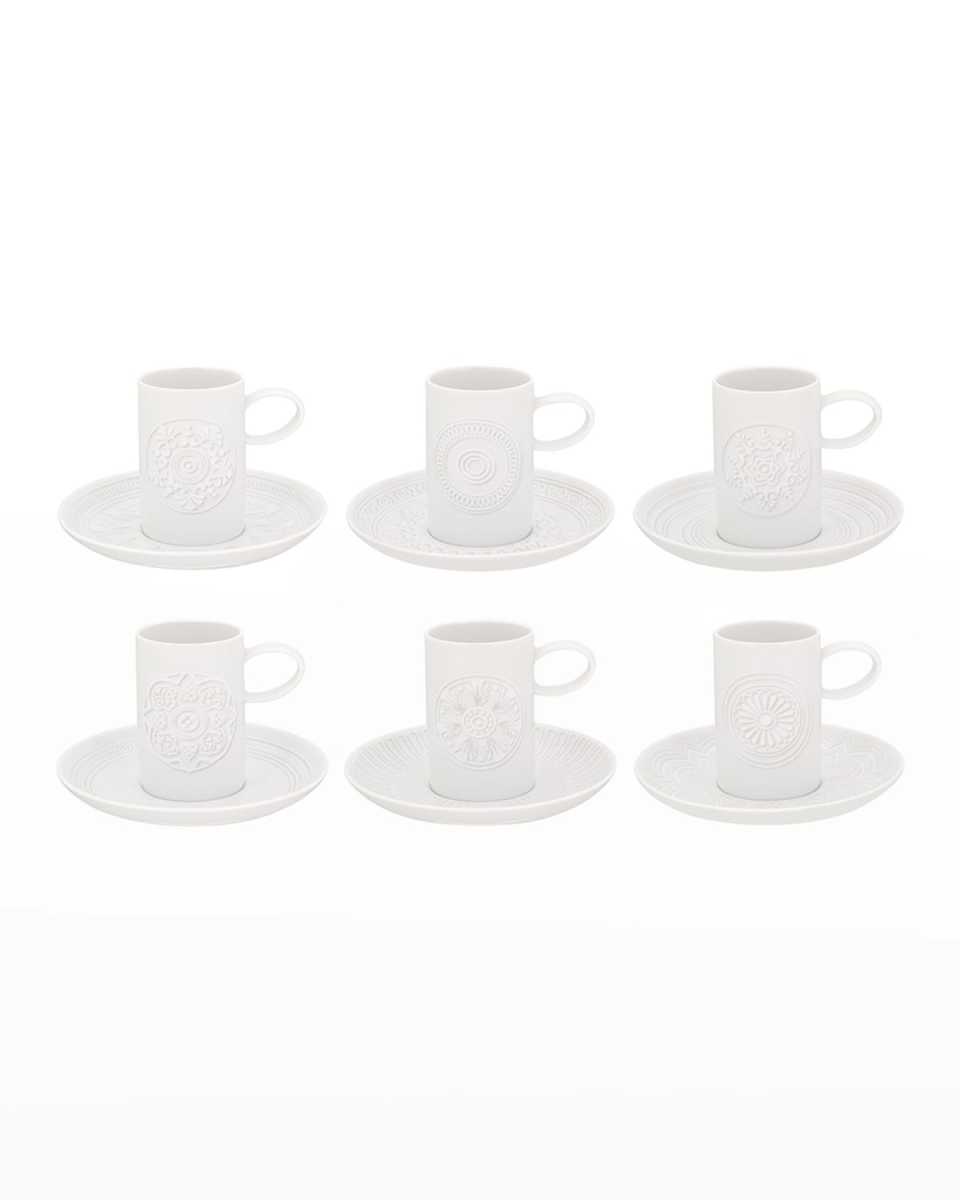 Ornament Espresso/Coffee Cups & Saucers, Set of 6