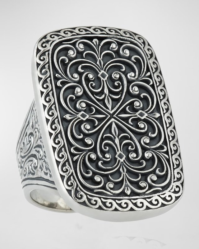 Large Silver Rectangle Filigree Ring