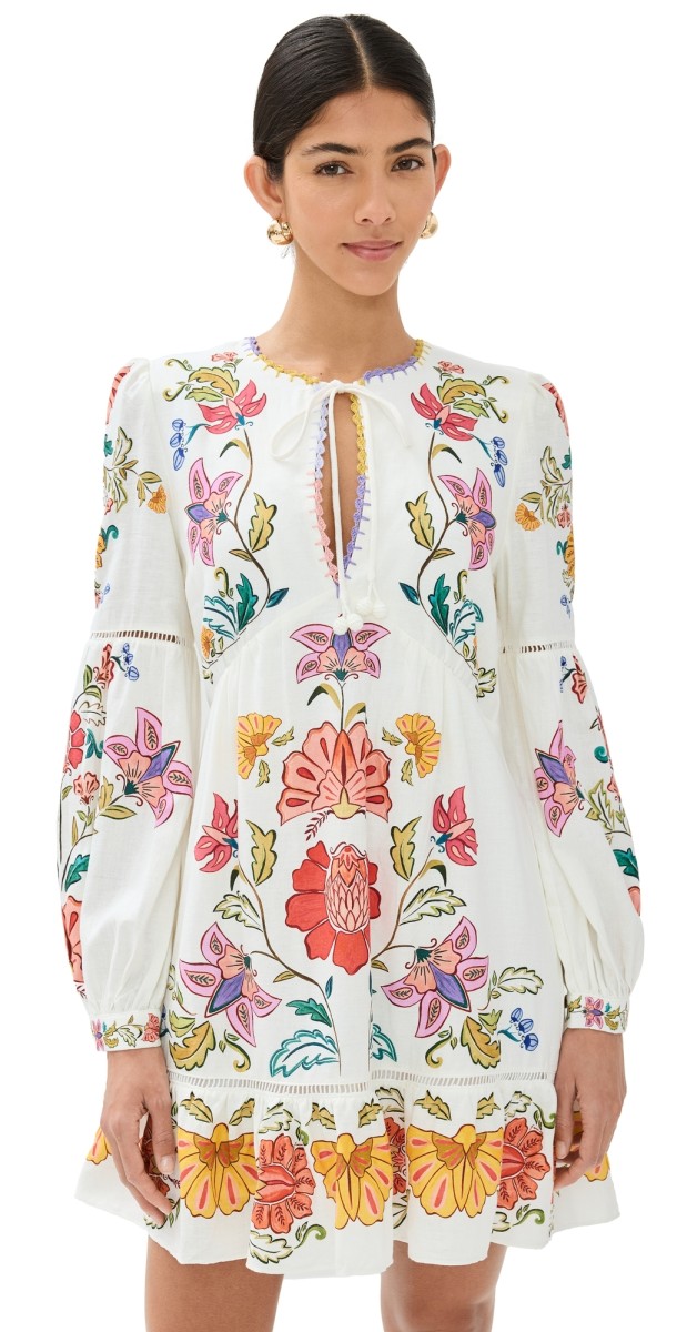FARM Rio Off White Floral Insects Mini Dress Floral Insects Off-white