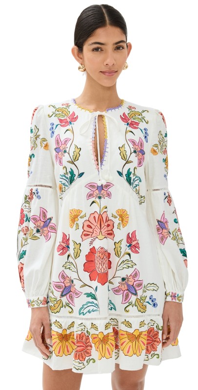 FARM Rio Off White Floral Insects Mini Dress Floral Insects Off-white