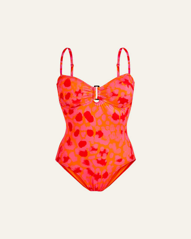Abstract Leopard Printed One-Piece Swimsuit