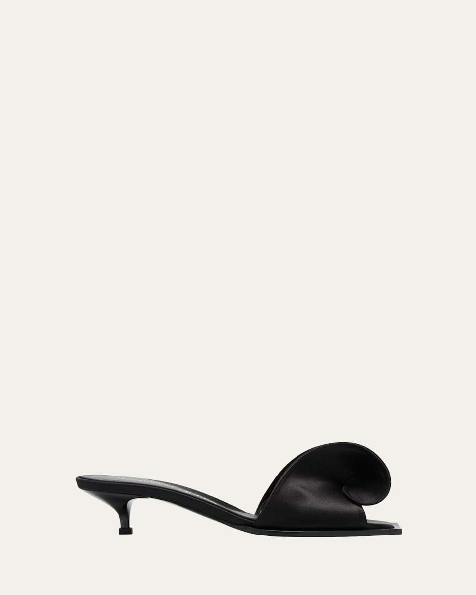 Sculpted Silk Kitten-Heel Slide Sandals