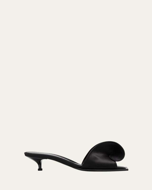 Sculpted Silk Kitten-Heel Slide Sandals