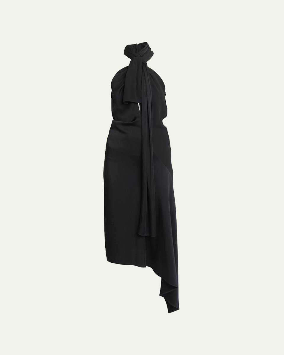 Jersey Halter Lavaliere Midi Dress