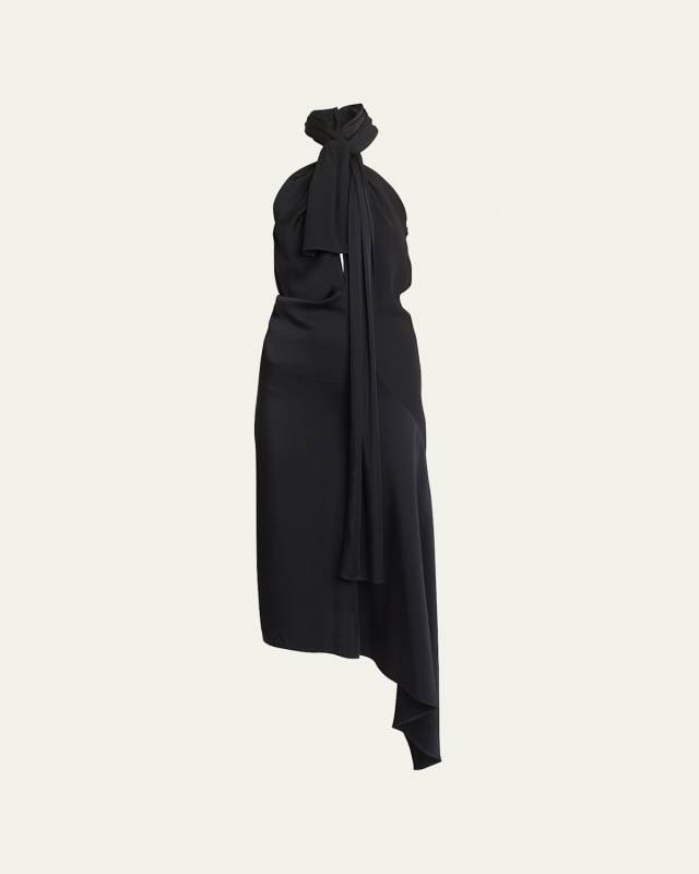 Jersey Halter Lavaliere Midi Dress