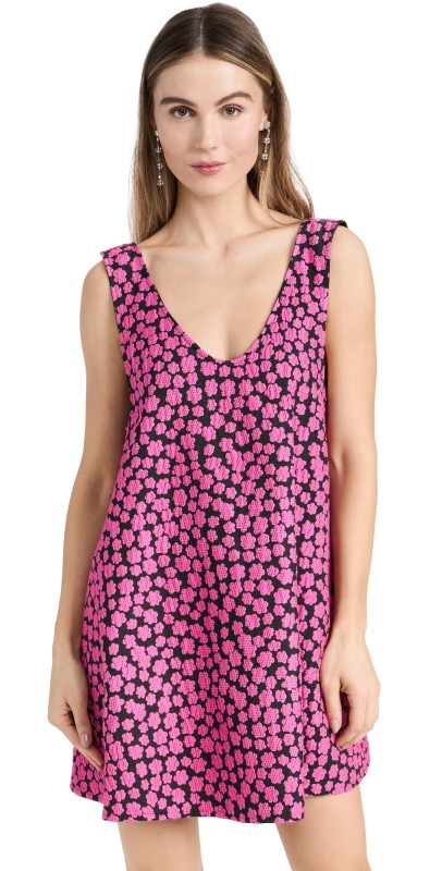 La Vie Style House Bubble Floral Mini Swing Dress Pink & Black
