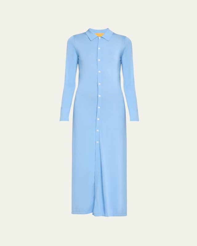 Showtime Long-Sleeve Cotton Silk Jersey Shirtdress