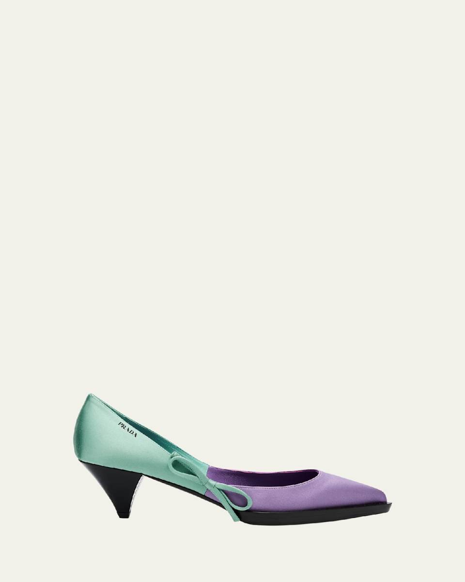Bicolor Satin Bow Pumps