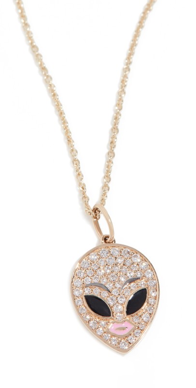 Sydney Evan Alien Charm Necklace Yellow Gold