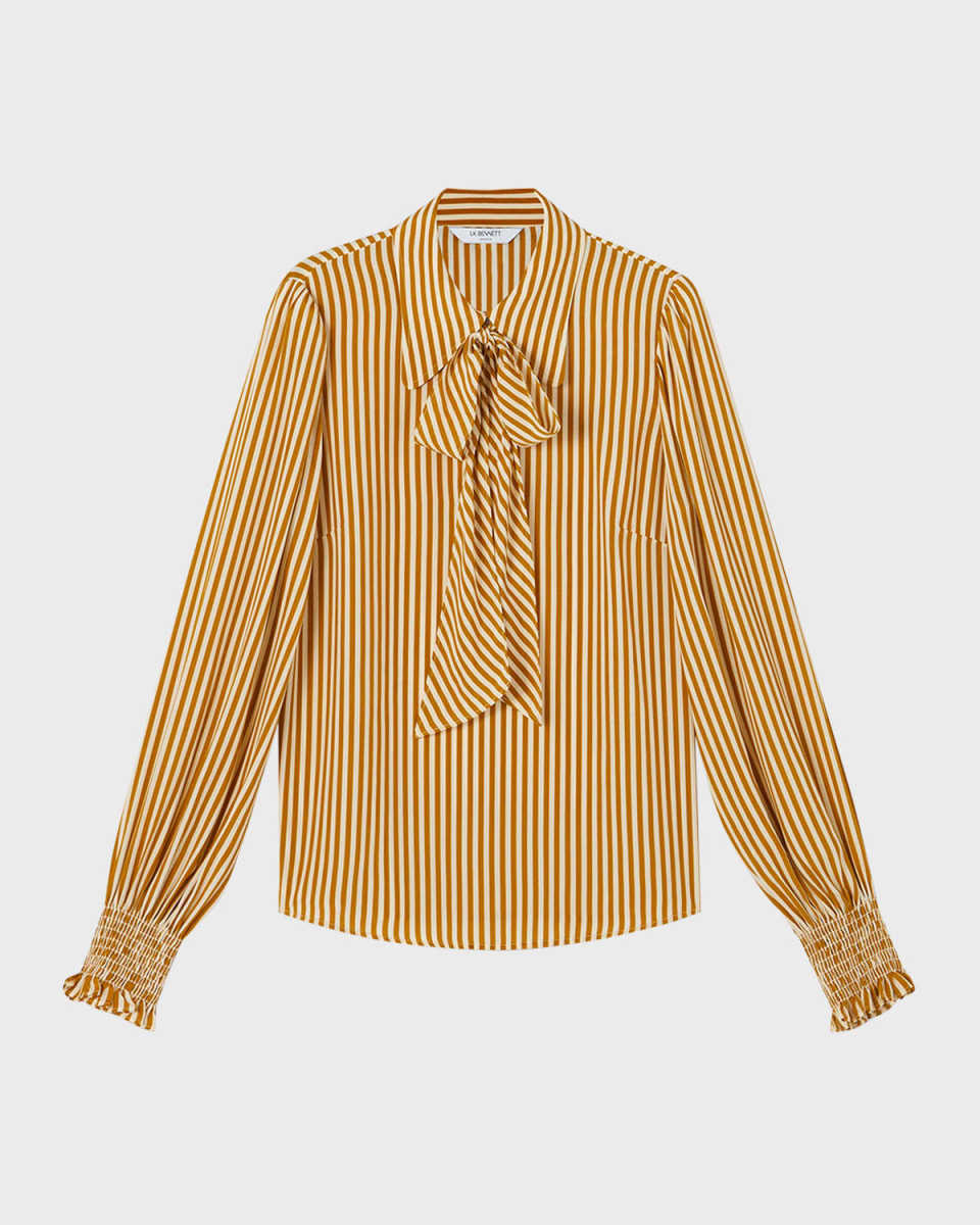 Emilia Striped Tie-Neck Blouse