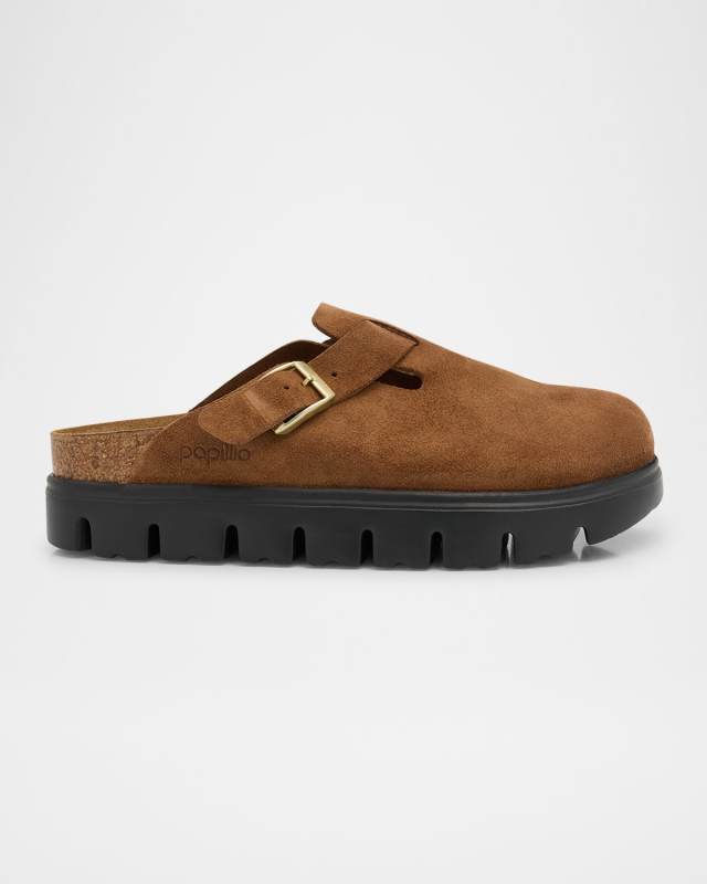 Boston Buckle Suede Flatform Clogs