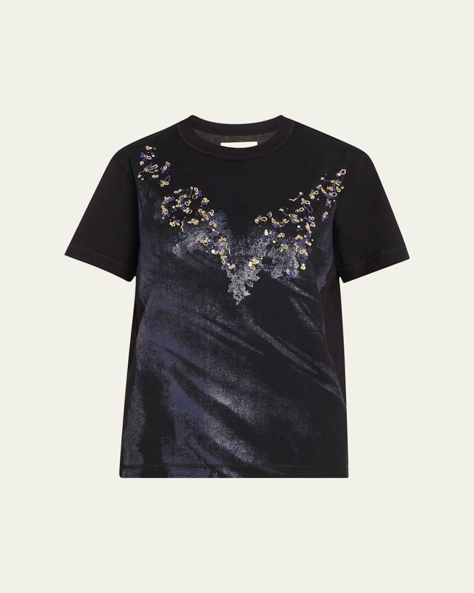 Floral-Embroidered Crewneck Tee