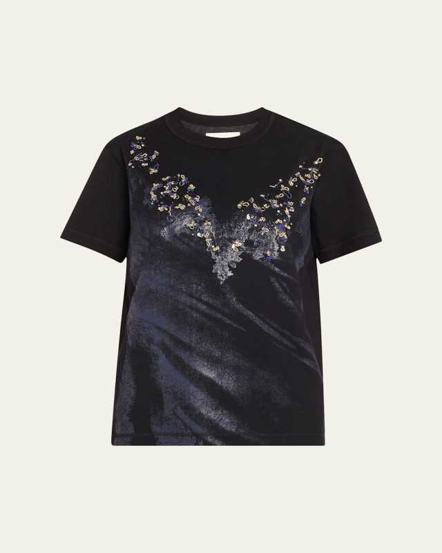 Floral-Embroidered Crewneck Tee
