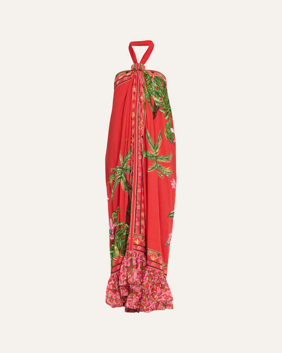 Hand-Beaded Halter Maxi Dress
