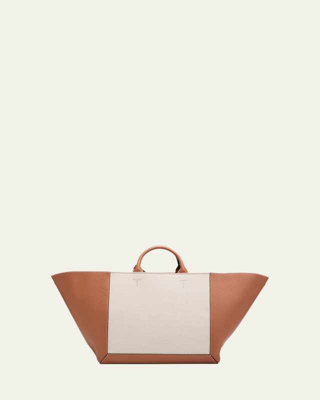 Large Double Up Leather and Canvas Shopping Bag
