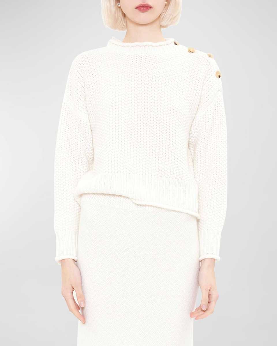 Cornelia Cashmere Button-Shoulder Sweat