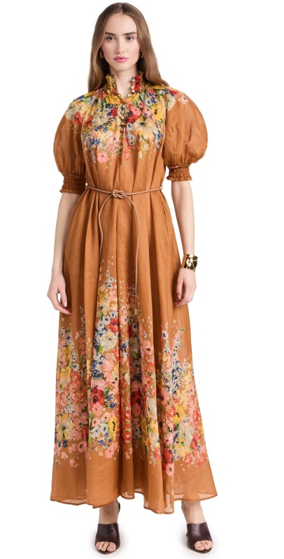 Zimmermann Alight Swing Maxi Dress Tan Floral
