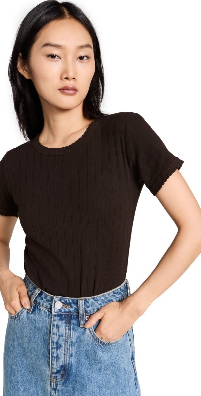 Leset Pointelle Tee Chocolate