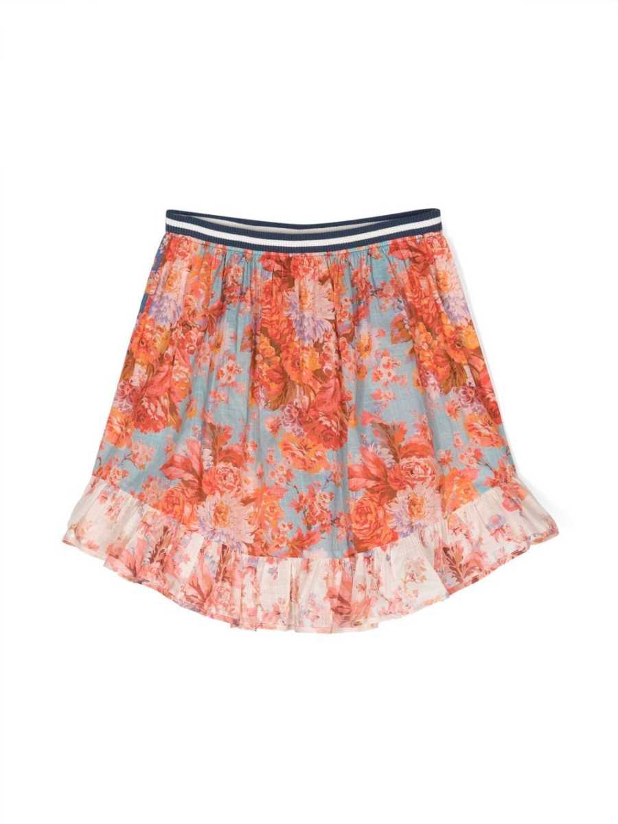 floral-print ruffle-detail skirt