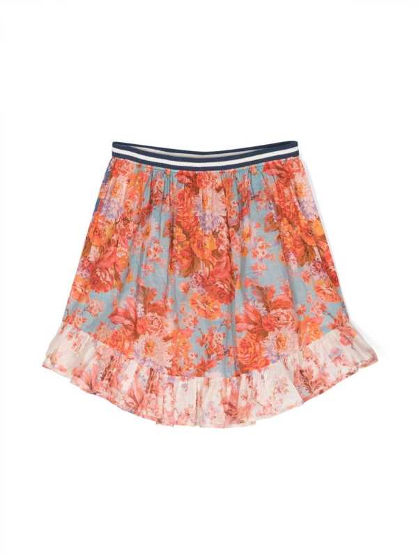 floral-print ruffle-detail skirt