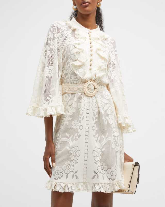 Tiggy Belted Lace Ruffle Mini Dress