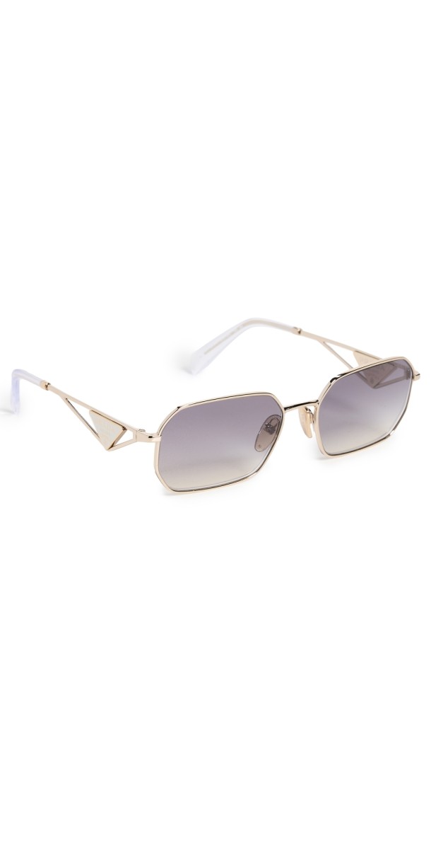 Prada Rectangular Triangle Logo Sunglasses Pale Gold/Blu