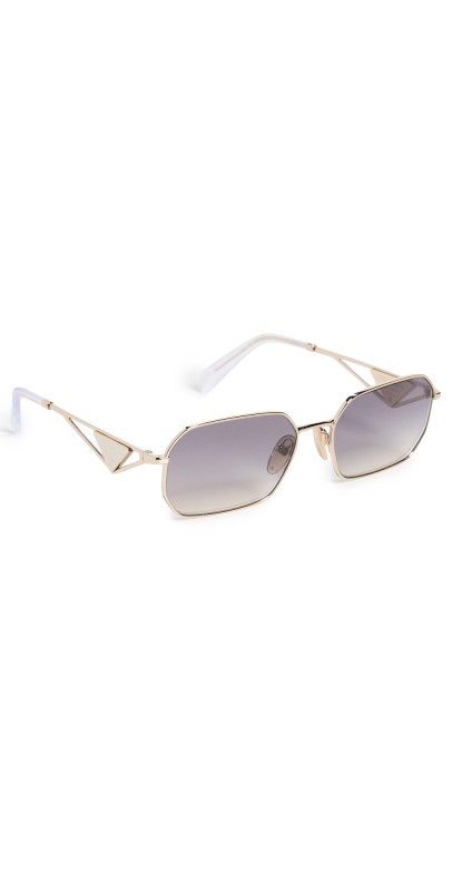Prada Rectangular Triangle Logo Sunglasses Pale Gold/Blu