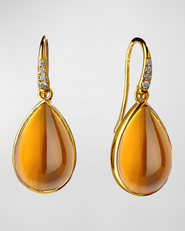 18K Yellow Gold Stone Pear Earrings with Champagne Diamonds