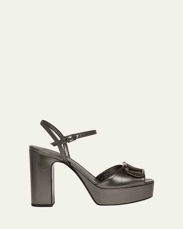 VLogo Metallic Ankle-Strap Platform Sandals