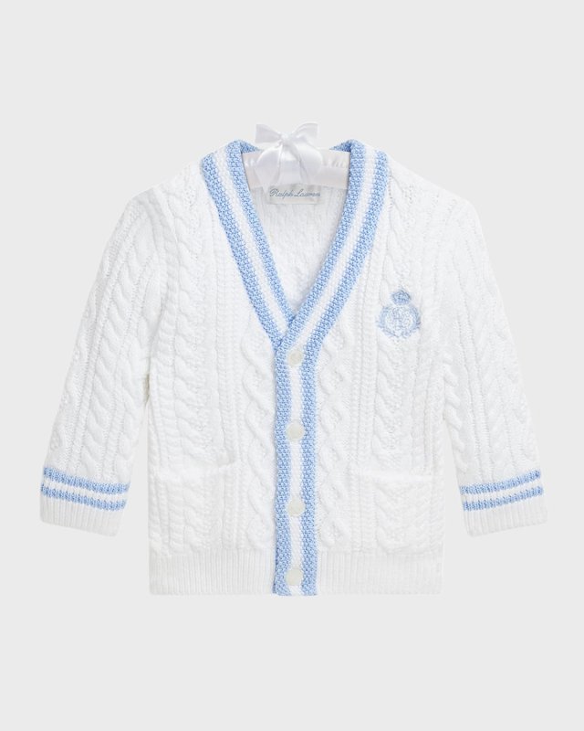 Boy's Cotton Cricket Cable-Knit Cardigan, Size 3M-18