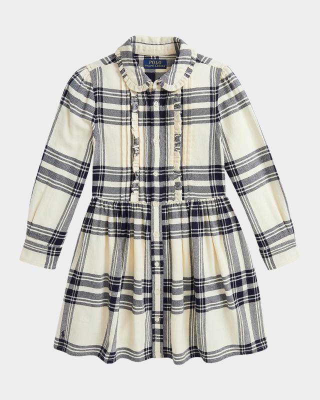 Girl's Plaid-Print Twill Day Dress, Size 7-