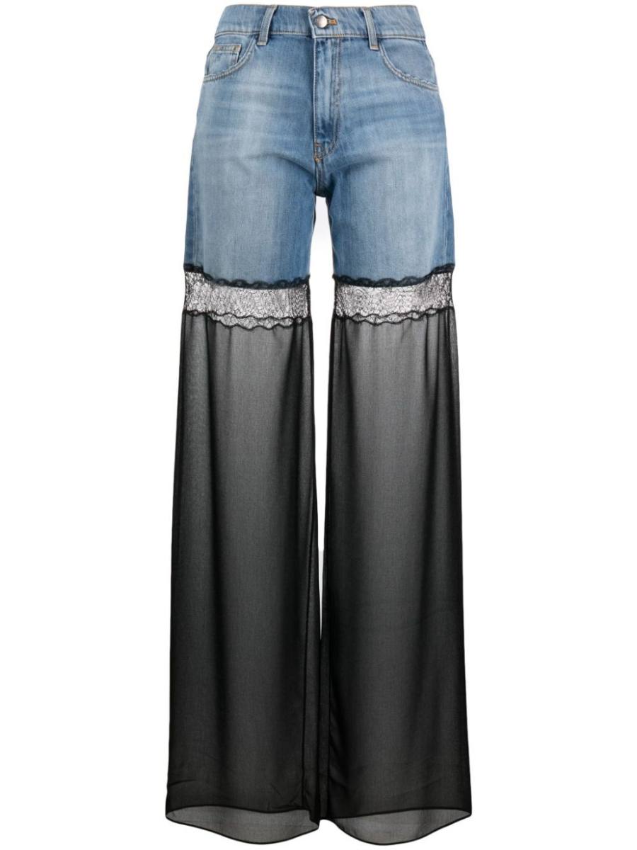 tulle-panel straight-leg jeans