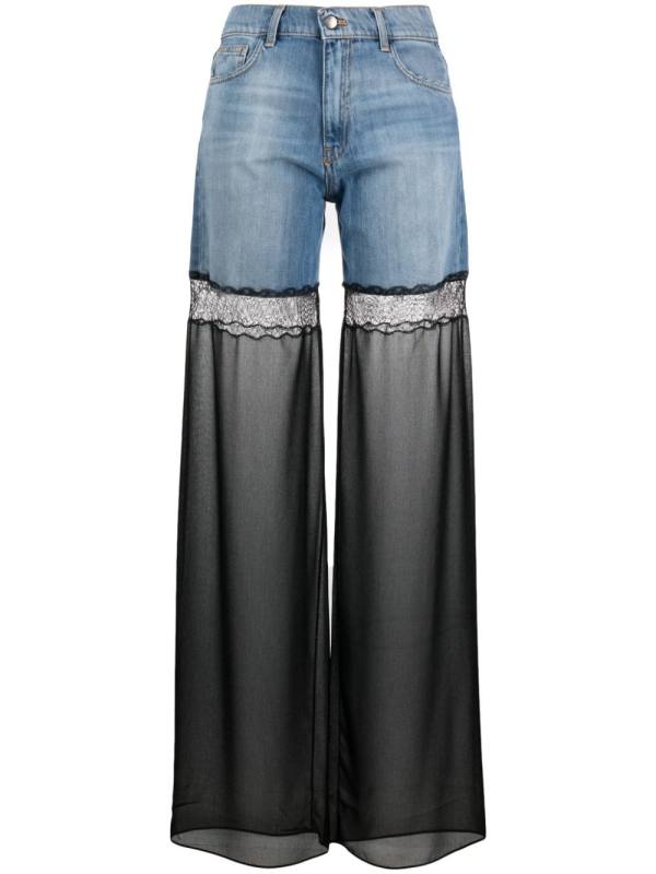 tulle-panel straight-leg jeans