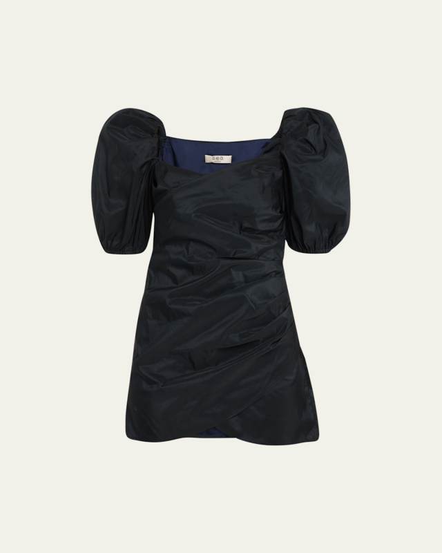 Diana Taffeta Puff-Sleeve Mini Dress