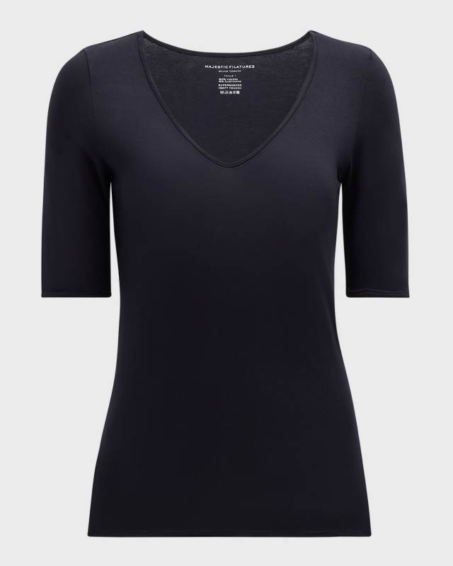 Soft Touch Elbow-Sleeve V-Neck Tee